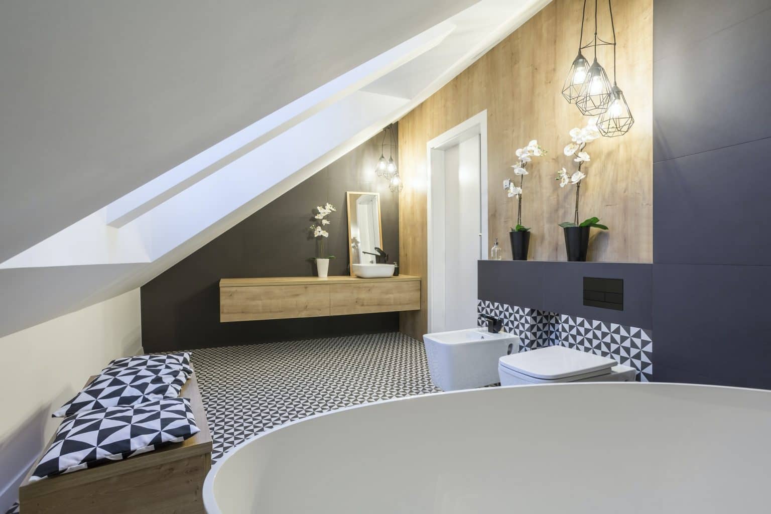 Modernly designed attic bathroom in Bolsover
